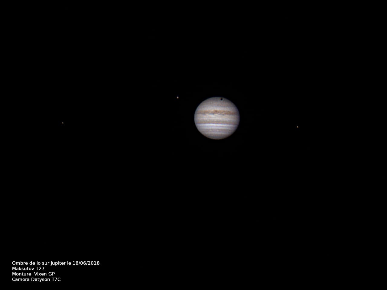 Eclipse de Io sur Jupiter prise avec un Maksutov 127